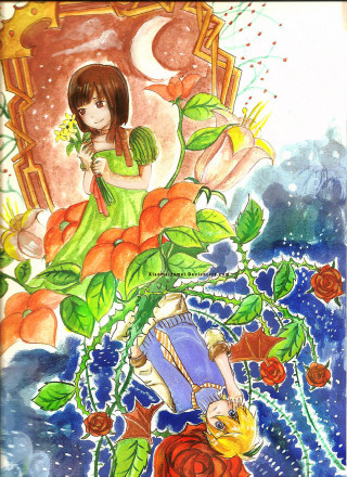 Girl sitting chair flowers hand - storybook illustration free wallpaper for mobile