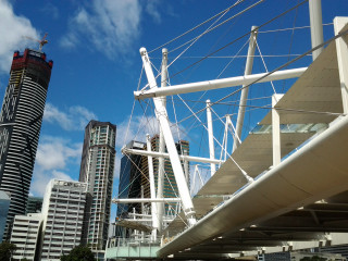 Bridge building blue sky clouds - modernism free wallpaper