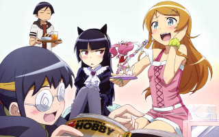 Anime girls eating drinking restaurant - a restaurant free wallpaper