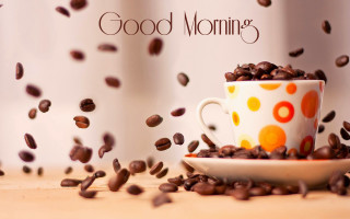 Coffee cup beans falling good - a good morning free wallpaper