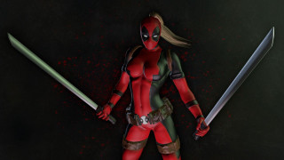 Woman deadpool outfit swords knife - over her body free wallpaper
