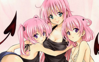 Three anime girls pink hair 3 - a picture together free wallpaper for desktop