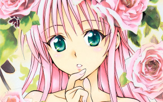 Pink haired girl blue eyes 4 - her chin free wallpaper