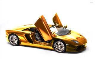 Gold sports car open doors 3 - colored free wallpaper