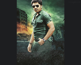 Man green shirt sunglasses building - poster art free wallpaper for desktop