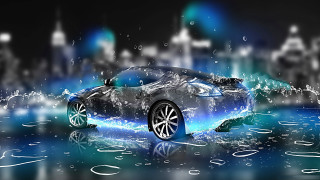 Car digital painting city background - a digital painting style free wallpaper