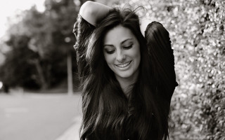 Woman long hair posing bush - photo free wallpaper