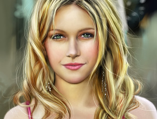Blonde woman pink dress digital - a digital painting of a woman free wallpaper