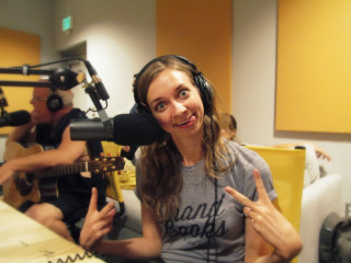 Woman headphones microphone man sitting - leesha hannigan free wallpaper