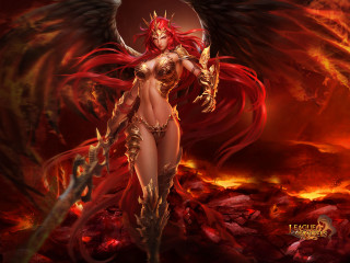 Red hair woman wings sword - league of legends concept art free wallpaper