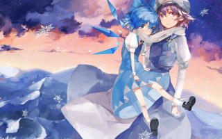 Anime couple mountain cloudy sky 2 - official art free wallpaper for desktop