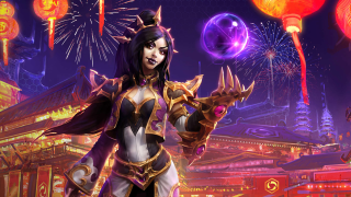 Woman costume fireworks lanterns city - splash art free wallpaper for desktop