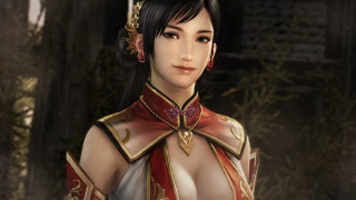 Woman red gold outfit sword 2 - her hand and a tree in the background free wallpaper