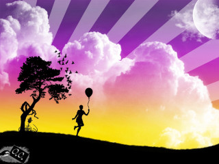 Balloon sky tree bicycle moon - colorful cloud free wallpaper