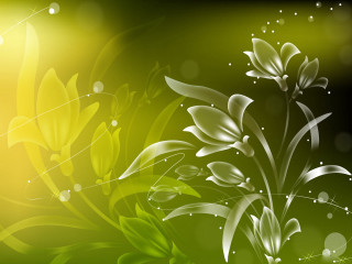 Green yellow background flowers leaves - white dot free wallpaper