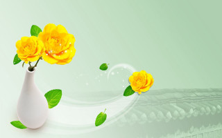 Vase yellow flowers green background - rose free wallpaper for desktop