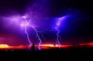 Purple sky lightning bolt building - dramatic lightning free wallpaper