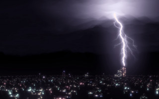 Lightning bolt city night dark - volumetric lightning free wallpaper