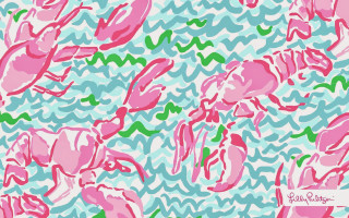 Pink blue pattern crabs leaves - pattern free wallpaper