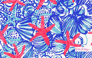 Blue red floral ocean maximalism - a screenprint free wallpaper