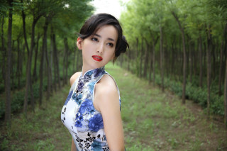 Woman dress forest trees path 2 - fei danxu free wallpaper