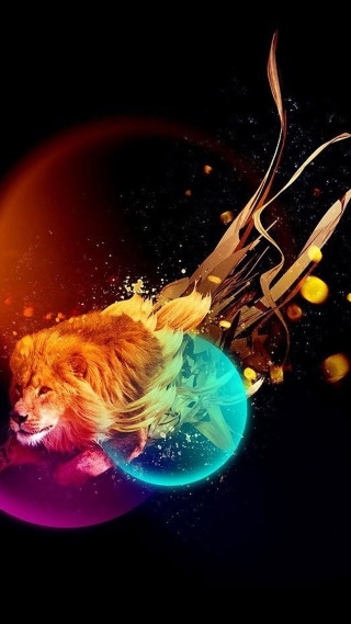 Lion long mane colorful background - psychedelic art free wallpaper for mobile