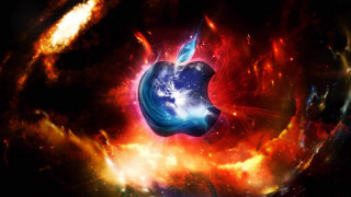 Apple logo colorful space fireworks - apocalyptic free wallpaper