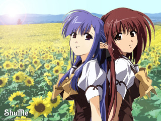 Anime girls sunflowers long hair 2 - figurative free wallpaper