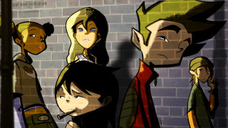 Group people brick wall standing - a brick wall behind them free wallpaper