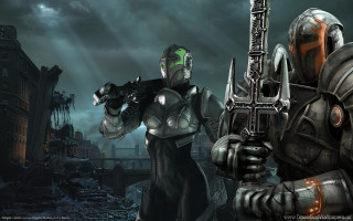 Futuristic suits weapon city night - sci fi fantasy free wallpaper