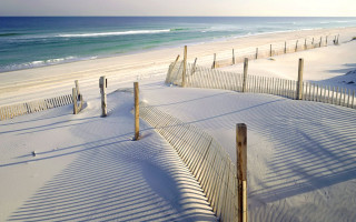 Beach fence wave person walking - beach free wallpaper