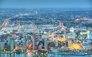 City tall buildings river nighttime 2 - viennese actionism free wallpaper