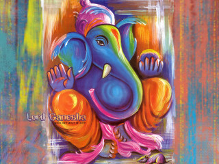 Colorful ganesha painting wooden table - in gouache free wallpaper