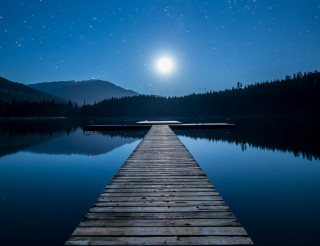 Dock lake full moon mountain - a mountain range in the distance free wallpaper