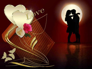 Full moon romantic rose silhouette - gold accent free wallpaper