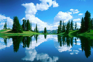 Lake trees blue sky clouds 3 - bob ross free wallpaper for desktop