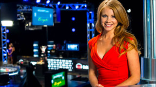 Woman red dress smiling studio - carey morris free wallpaper