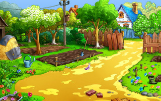 Cartoon garden dirt path house - alexander brook free wallpaper