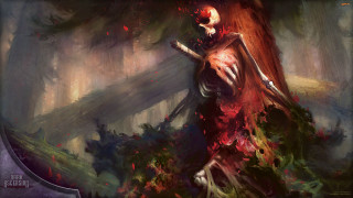 Skeleton sword forest tree man - a red robe free wallpaper