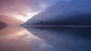 Lake mountain clouds trees mystical - a mountain in the background and a sky free wallpaper