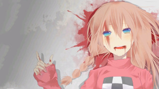 Pink haired girl blood splatter - pixel art free wallpaper
