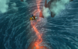 Man horse riding river water - a red line free wallpaper