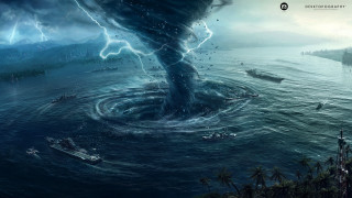 Tornado ocean boats water storm - the water and a boat free wallpaper