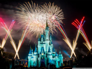 Castle fireworks sky background people - pixar and disney animation free wallpaper