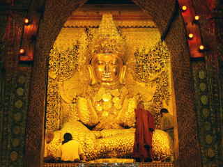 Buddha statue temple people lights - the wall behind free wallpaper