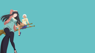 Woman broom doll blue background - low free wallpaper for desktop