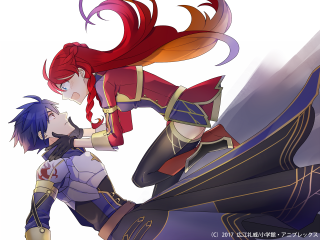 Woman red hair man blue - official art free wallpaper for desktop