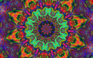 Colorful kaleidoscope circular design art - a green center free wallpaper for desktop
