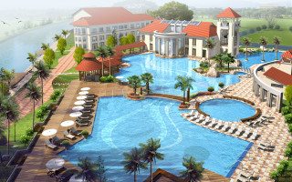 Large resort pool building palm - altoon sultan free wallpaper for desktop