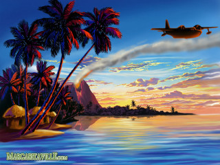 Plane tropical island sunset palm - a painting of a plane free wallpaper